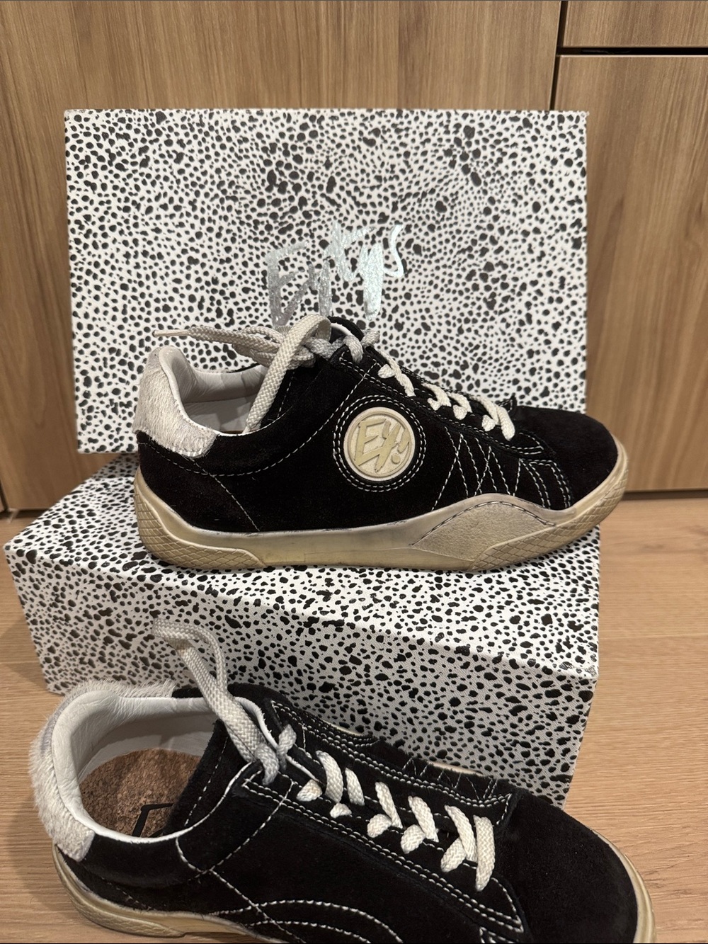 Eytys Black and Cream Suede Sneakers